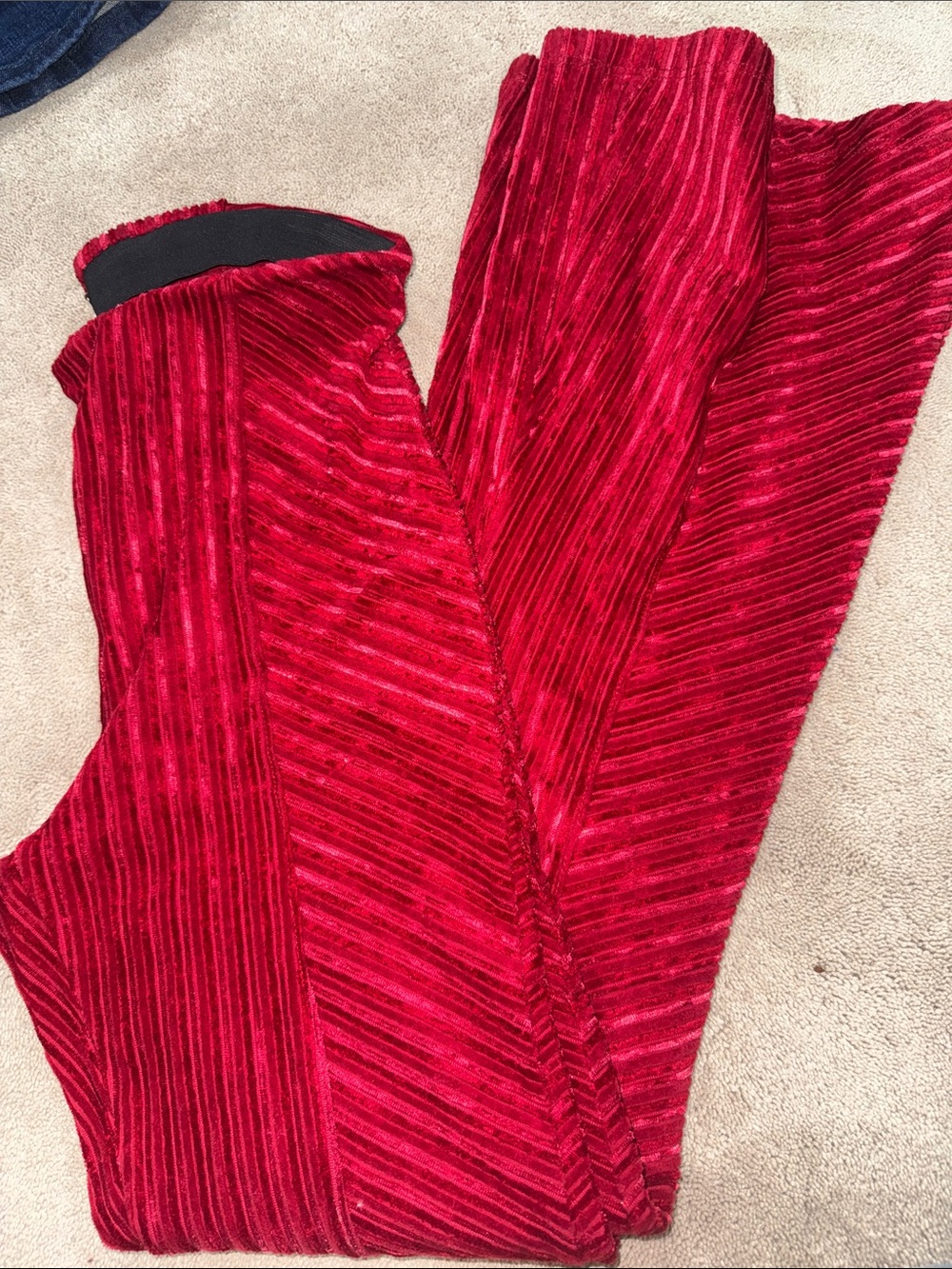 Free People Red Pleated Velvet Wide Leg Pants